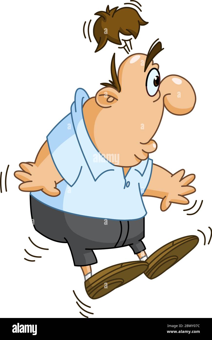 Uomo scioccato saltare e svelare testa calva sotto la sua parrucca Illustrazione Vettoriale