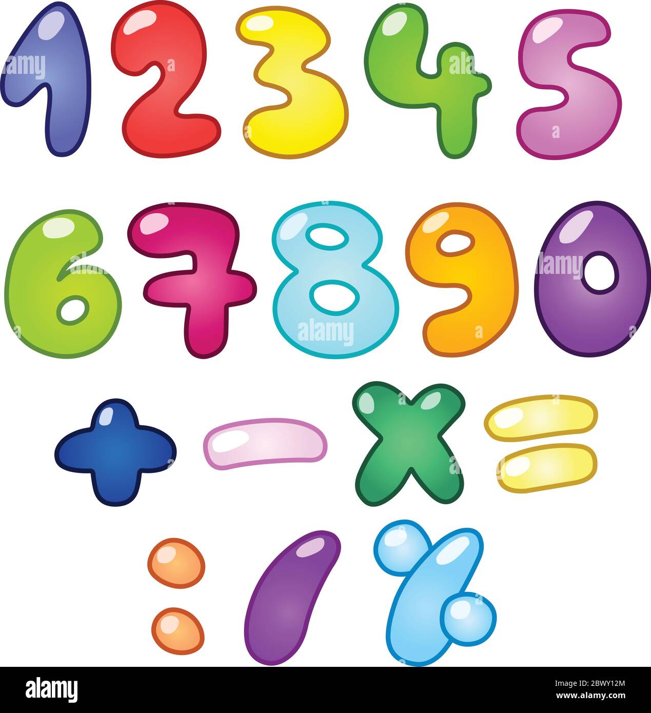 Set di numeri colorati a forma di bolla Illustrazione Vettoriale