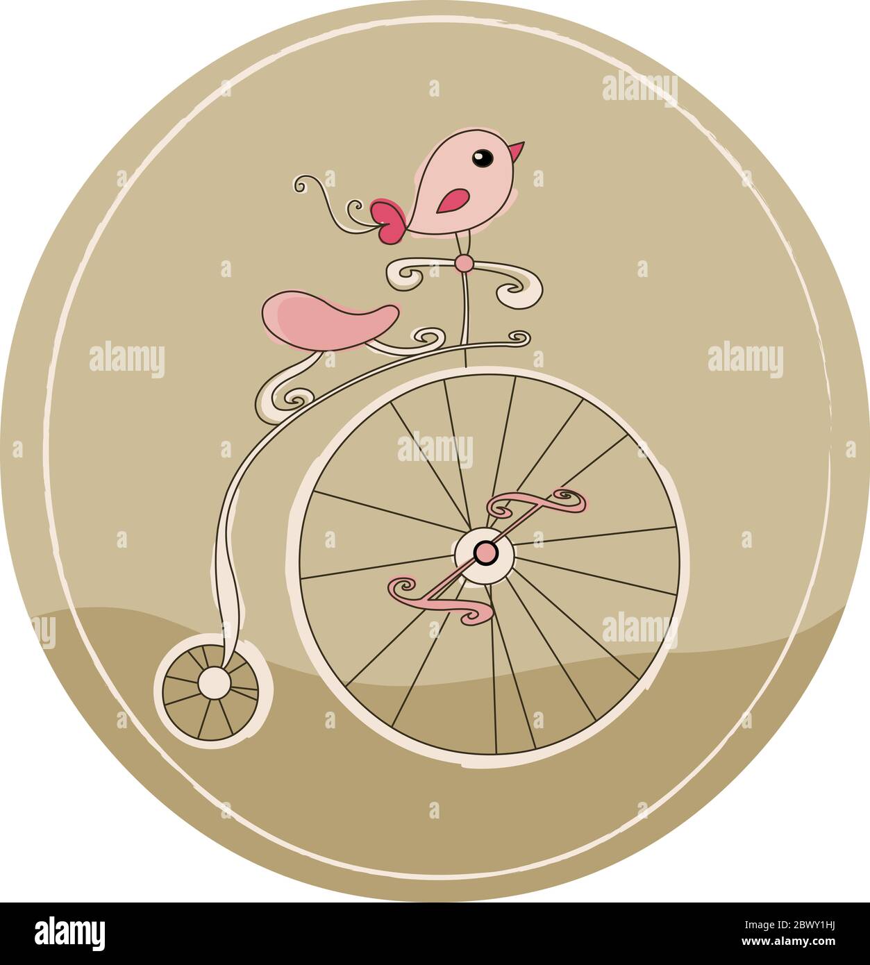 Bicicletta retrò con uccello Illustrazione Vettoriale