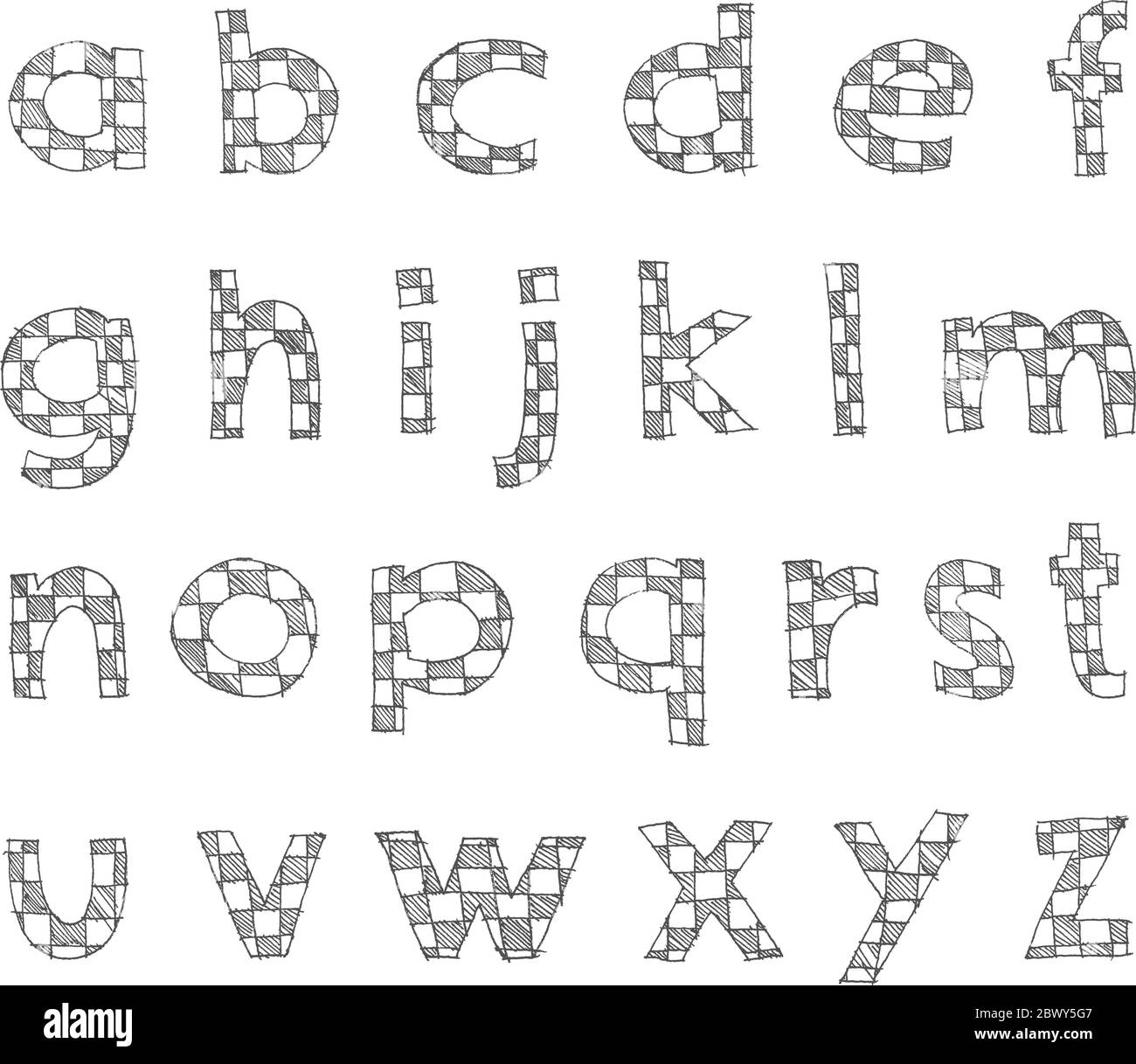 Alfabeto minuscolo a scacchi scritto a mano Illustrazione Vettoriale