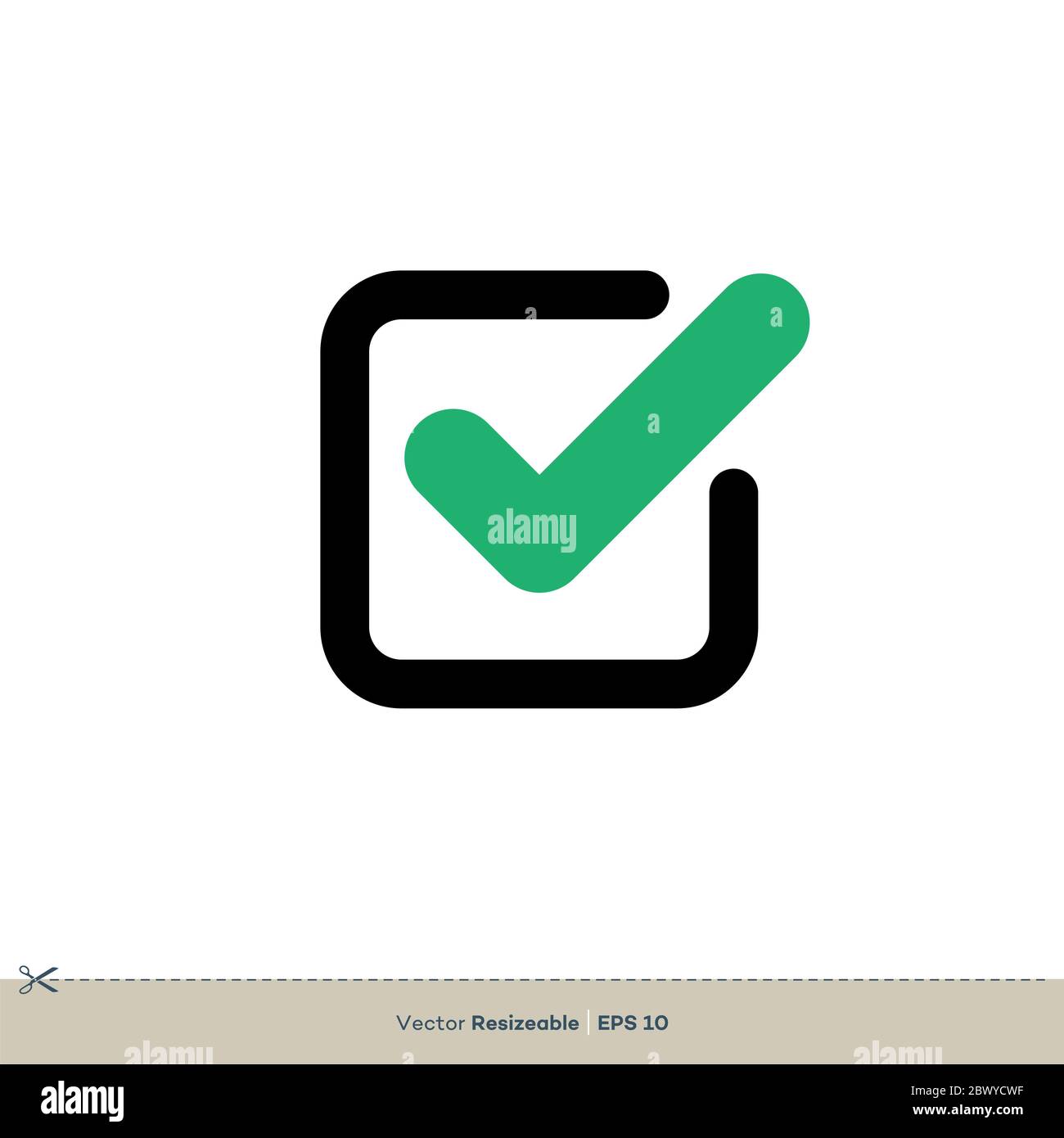 Disegno Dell'Illustrazione Del Modello Del Logo Del Segno Di Spunta Verde. Vettore EPS 10. Foto Stock