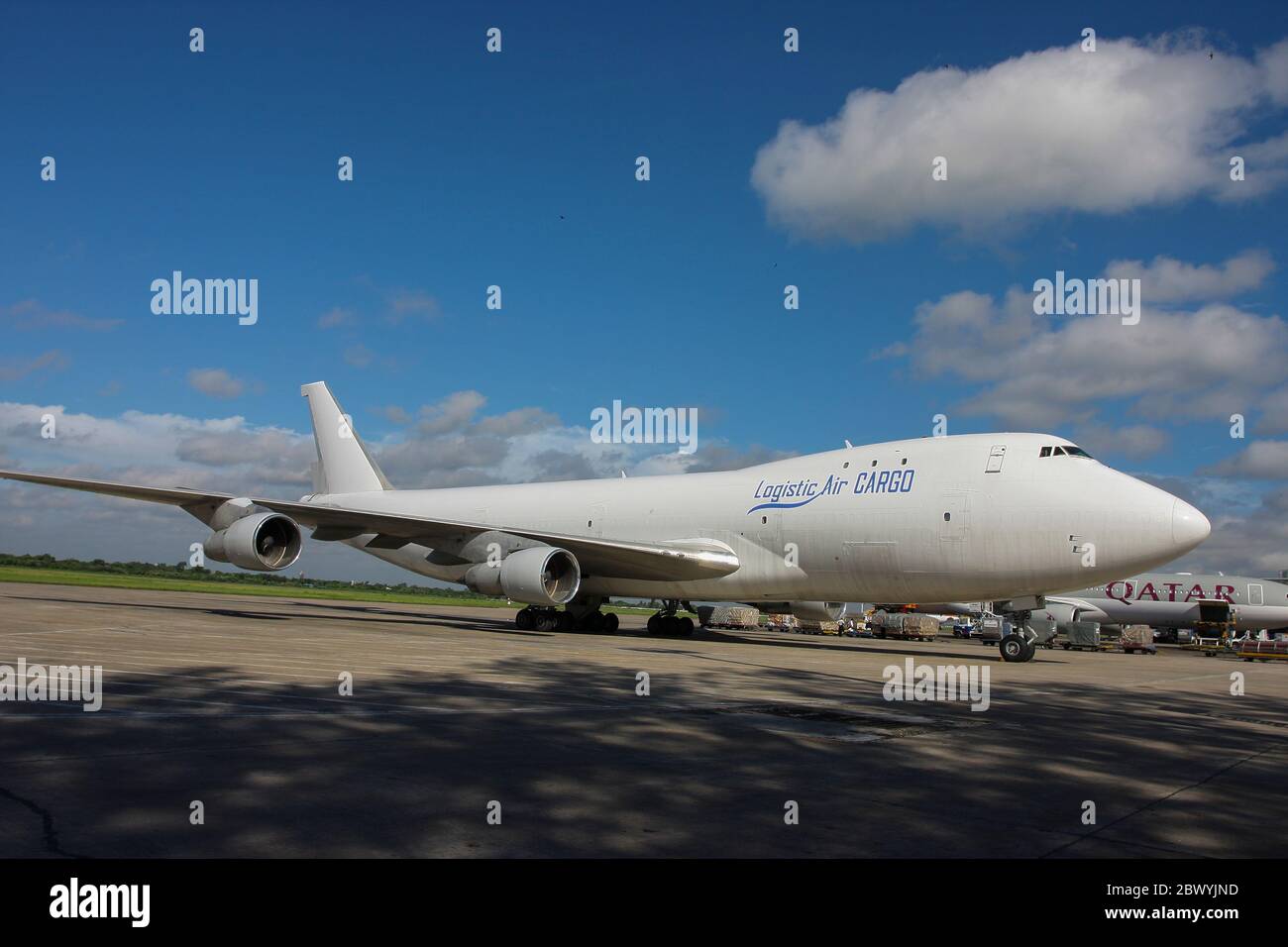 Logistica Air Cargo Boeing 747-100 aeromobili presso l'aeroporto internazionale di Zia ora Hazrat Shah Jalal Aeroporto Internazionale di Dhaka, Bangladesh. Foto Stock