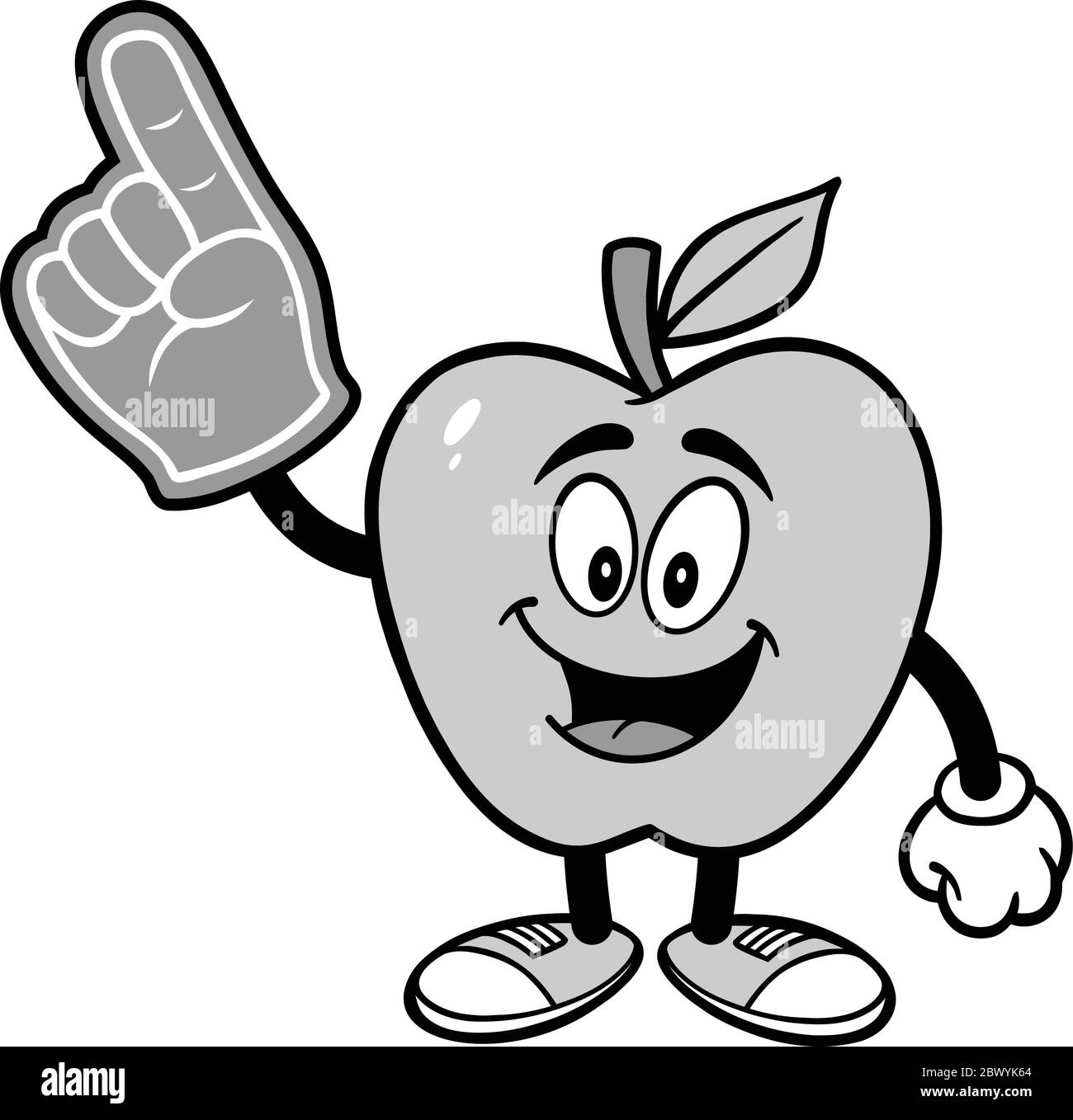 Mascotte di Apple con dito di schiuma - un'illustrazione cartoon di una mascotte di Apple con un dito di schiuma. Illustrazione Vettoriale