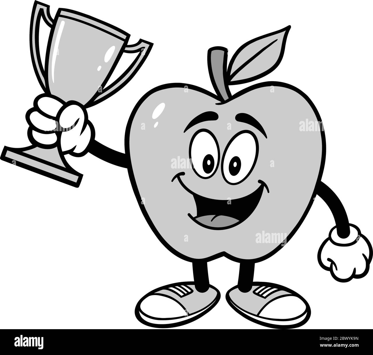 Apple Mascot con Trofeo - un cartoon illustrazione di una Apple Mascot con un Trofeo. Illustrazione Vettoriale