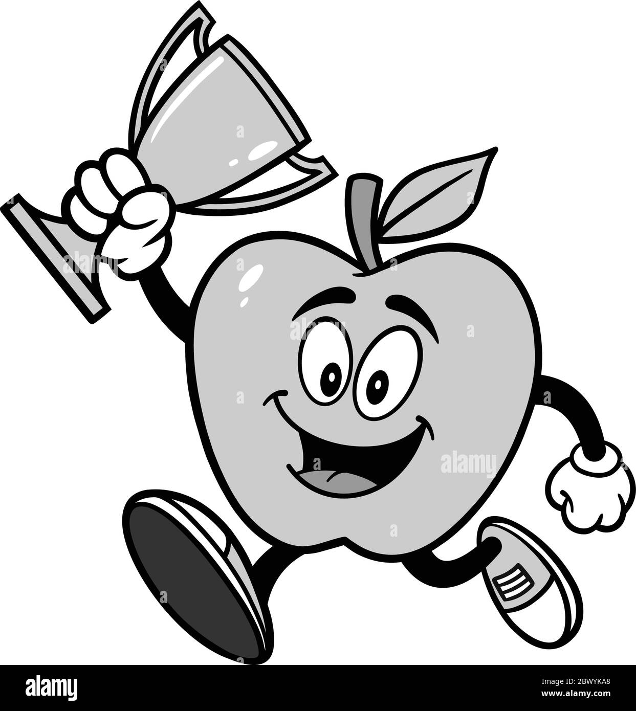 Apple Mascot Running with Trophy - un cartoon illustrazione di una Apple Mascot in esecuzione con un Trofeo. Illustrazione Vettoriale