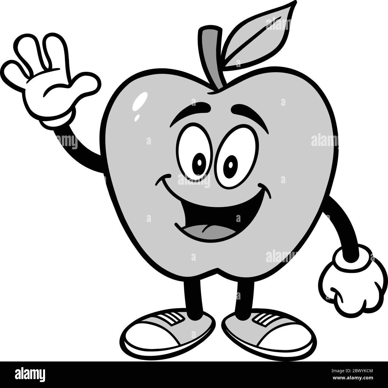 Mascotte di Apple - un'illustrazione cartoon di un'ondulazione di mascotte di Apple. Illustrazione Vettoriale