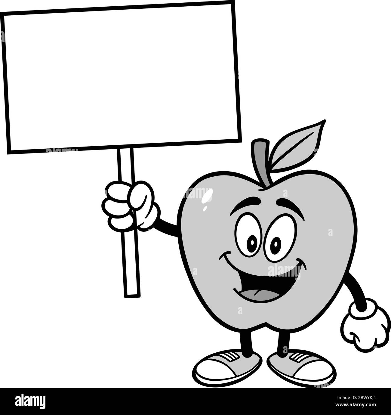 Mascotte di Apple con segno - un'illustrazione cartoon di una mascotte di Apple con un segno. Illustrazione Vettoriale