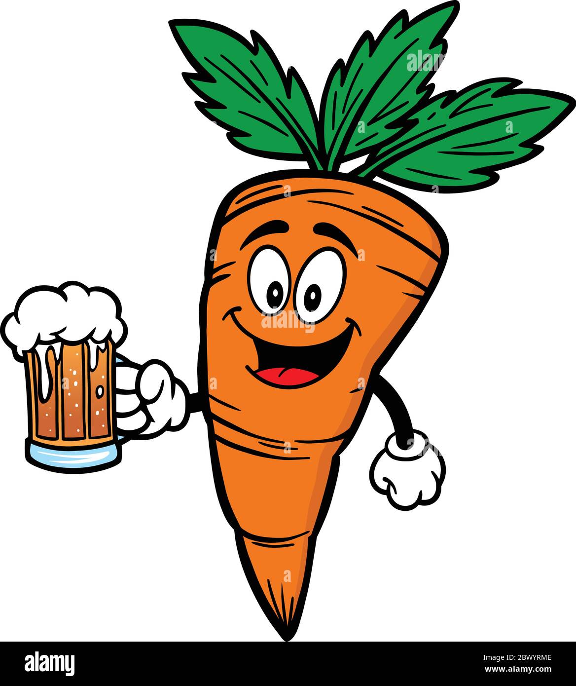 Carota con una birra- UN cartoon Illustrazione di una carota con una birra. Illustrazione Vettoriale