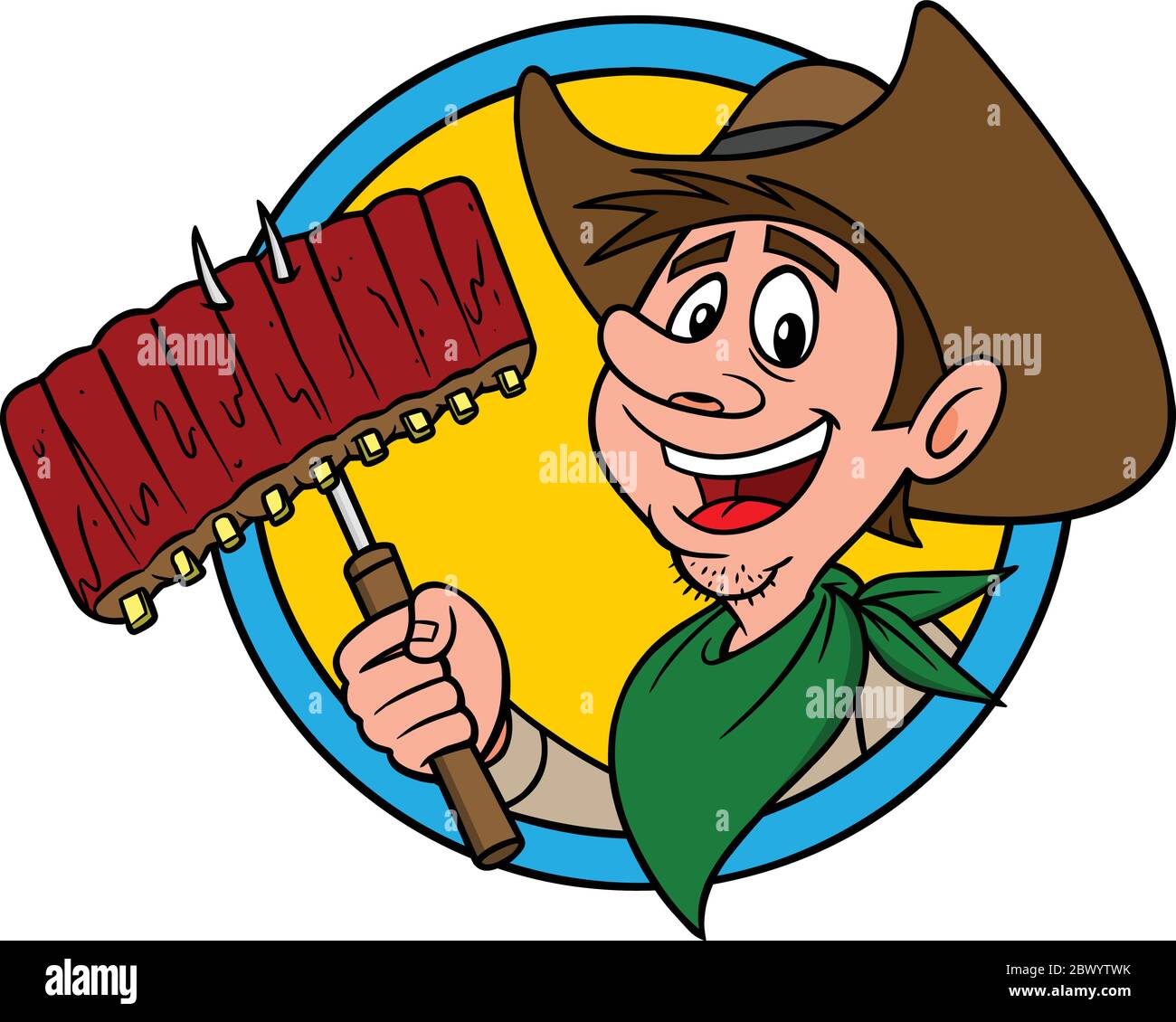 Cowboy BBQ- UN'illustrazione del Cartoon di un barbecue di Cowboy. Illustrazione Vettoriale