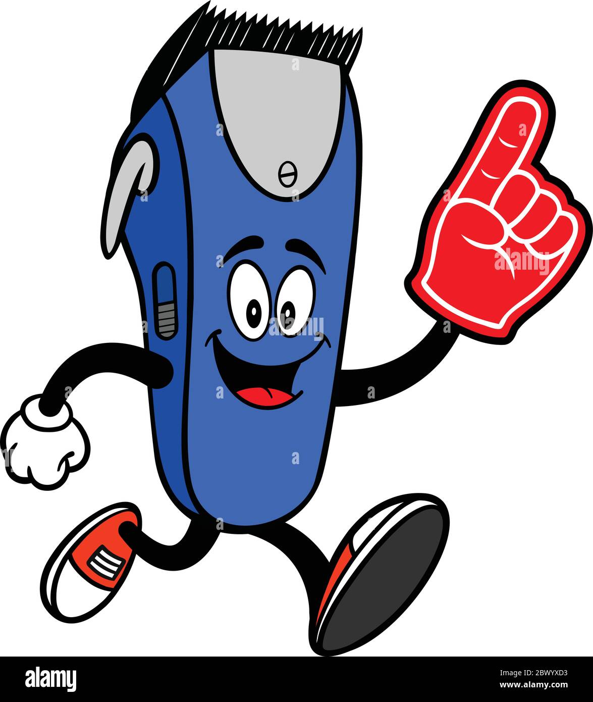 Electrical Hair Clipper Mascot Running with a finger in schiuma- UN Cartoon Illustrazione di una Mascotte elettrica Hair Clipper Running with a finger in schiuma. Illustrazione Vettoriale