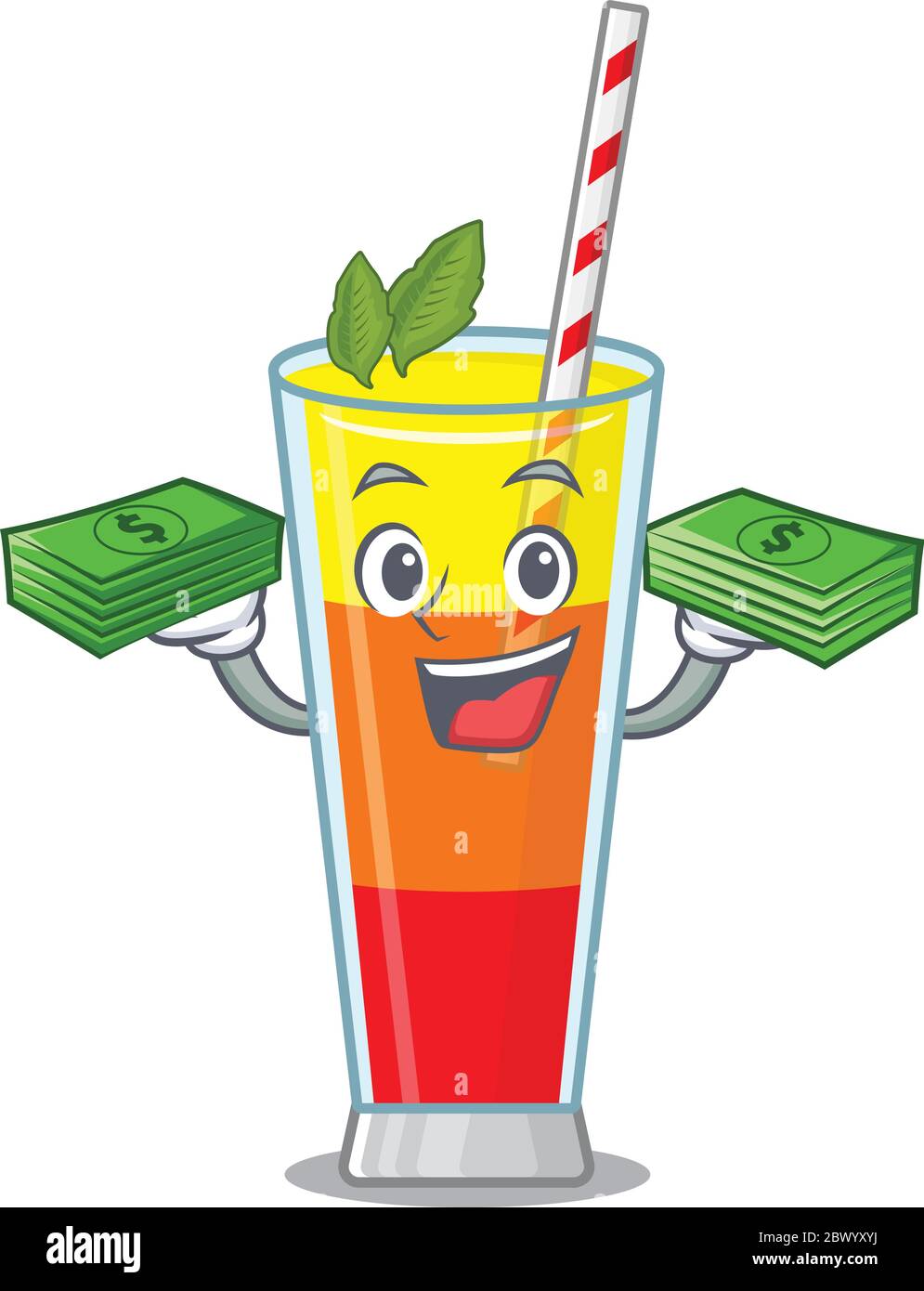 Un ricco tequila unrise cocktail personaggio cartoon con molto denaro Illustrazione Vettoriale