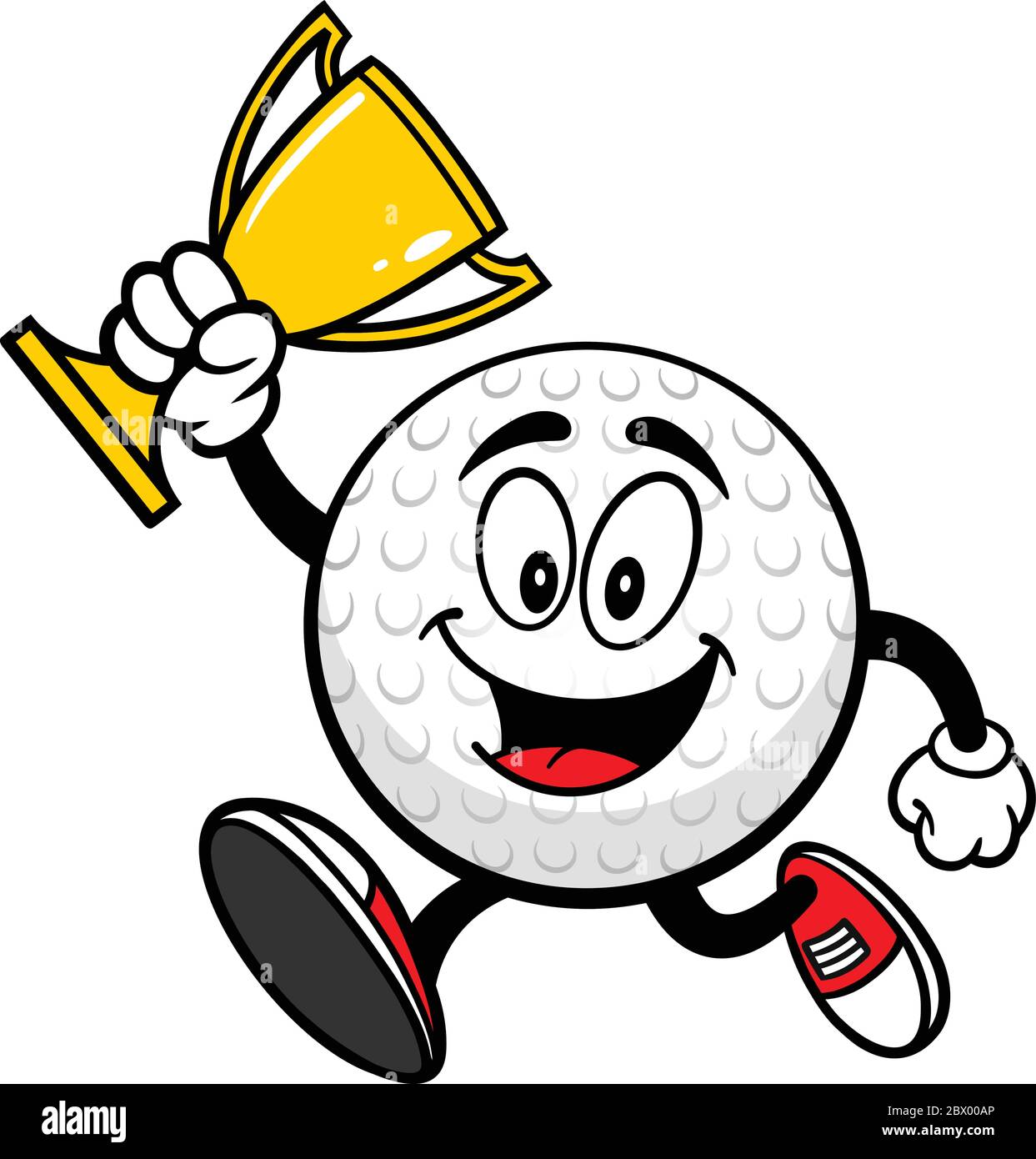 Golf Ball Mascot Running with Trophy - UN cartoon illustrazione di una Golf Ball Mascot che corre con un Trofeo. Illustrazione Vettoriale