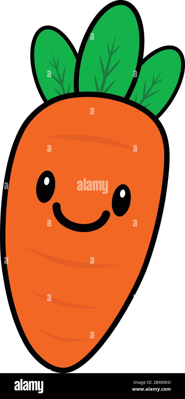 Kawaii Carrot - un cartoon illustrazione di una carota Kawaii. Illustrazione Vettoriale