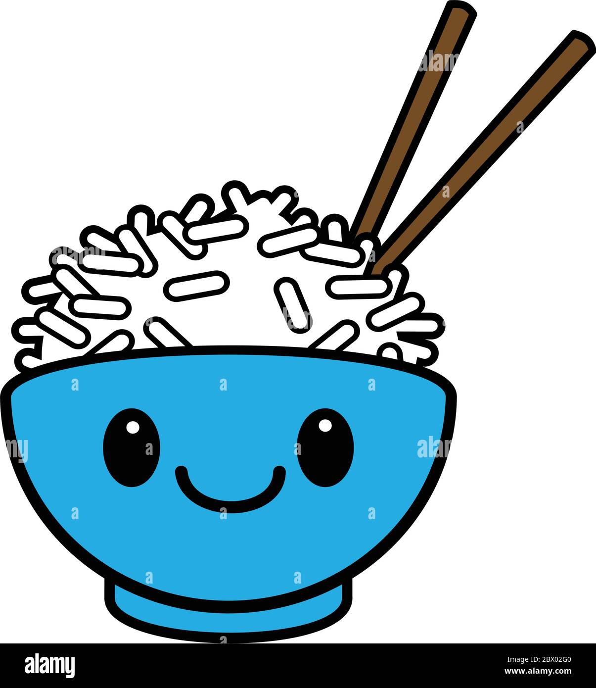 Kawaii Rice Bowl- un'illustrazione di un cartoon di una ciotola di riso di Kawaii. Illustrazione Vettoriale