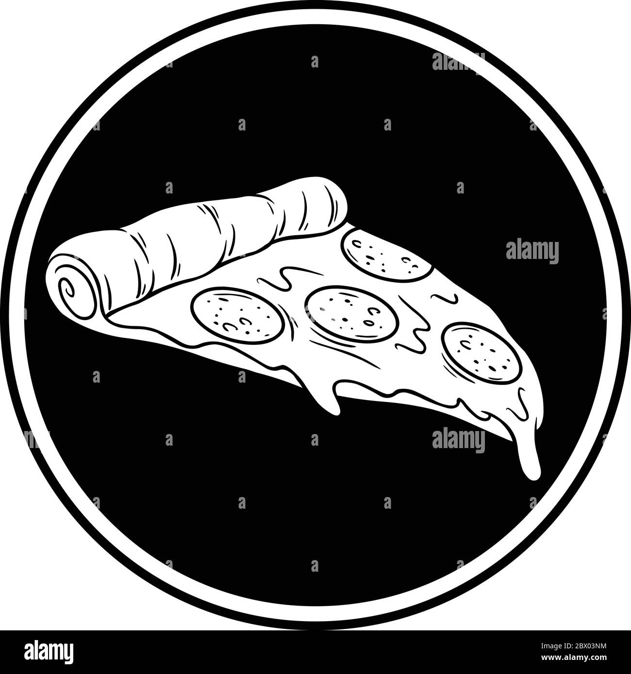 Pizza Slice Insignia - un'illustrazione cartoon di una Pizza Slice Insignia. Illustrazione Vettoriale