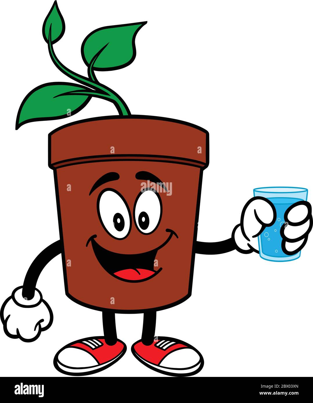 Pianta in vaso con acqua - UN cartone animato illustrazione di una pianta in vaso Mascot con acqua. Illustrazione Vettoriale