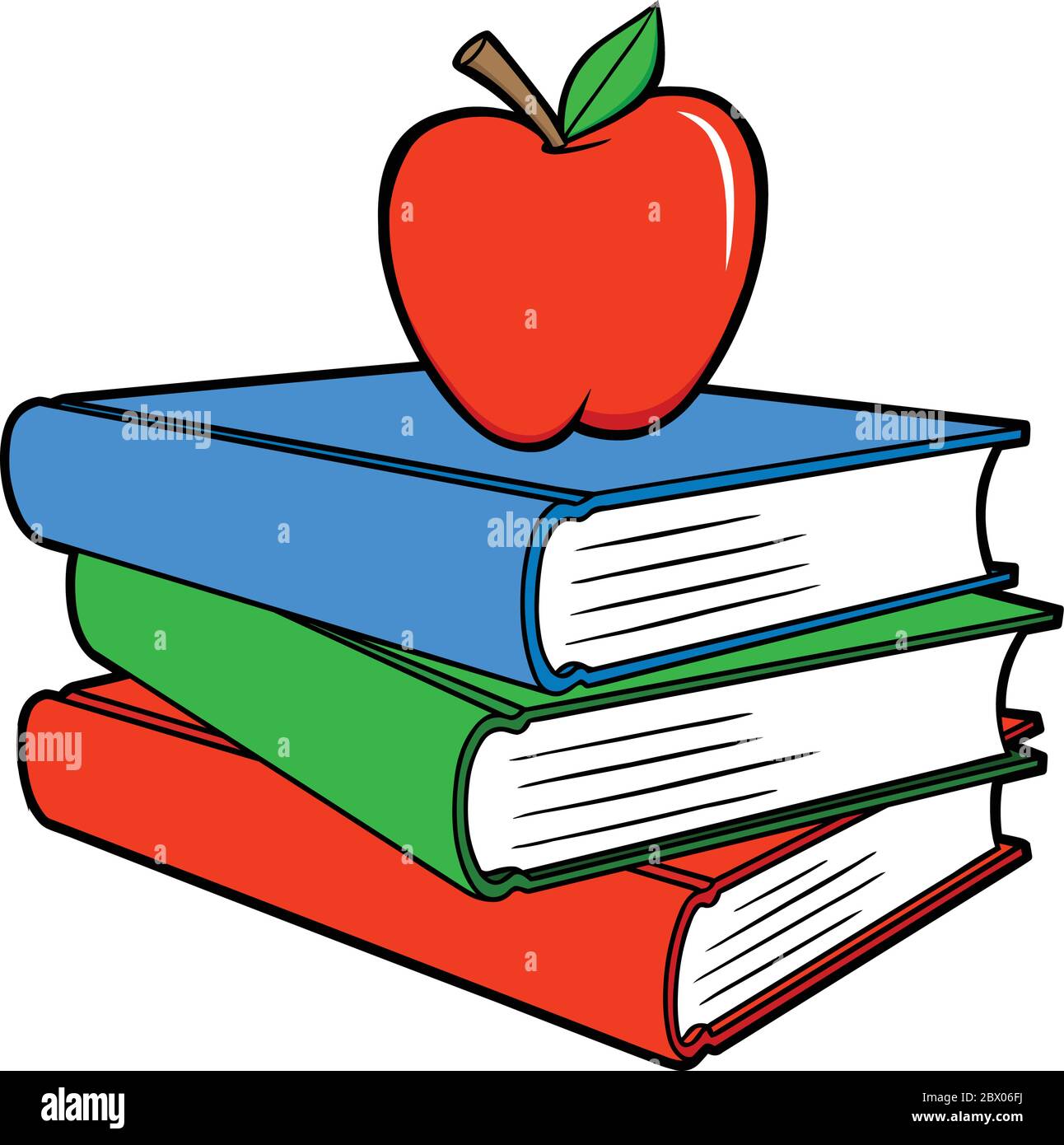 Libri scolastici con una Apple - un'illustrazione cartoon di alcuni libri scolastici con una Apple. Illustrazione Vettoriale