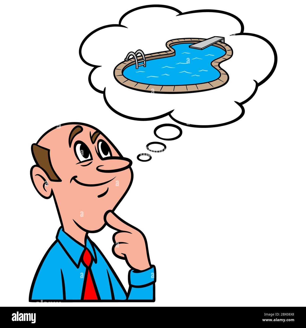 Pensando ad UNA piscina- un'illustrazione di una persona che pensa ad UNA piscina. Illustrazione Vettoriale