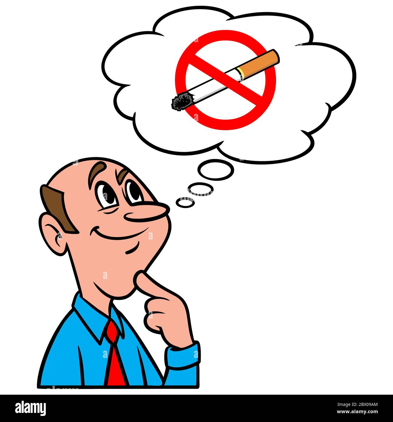 Pensare a smettere di fumare- un'illustrazione di una persona che pensa a smettere di fumare. Illustrazione Vettoriale