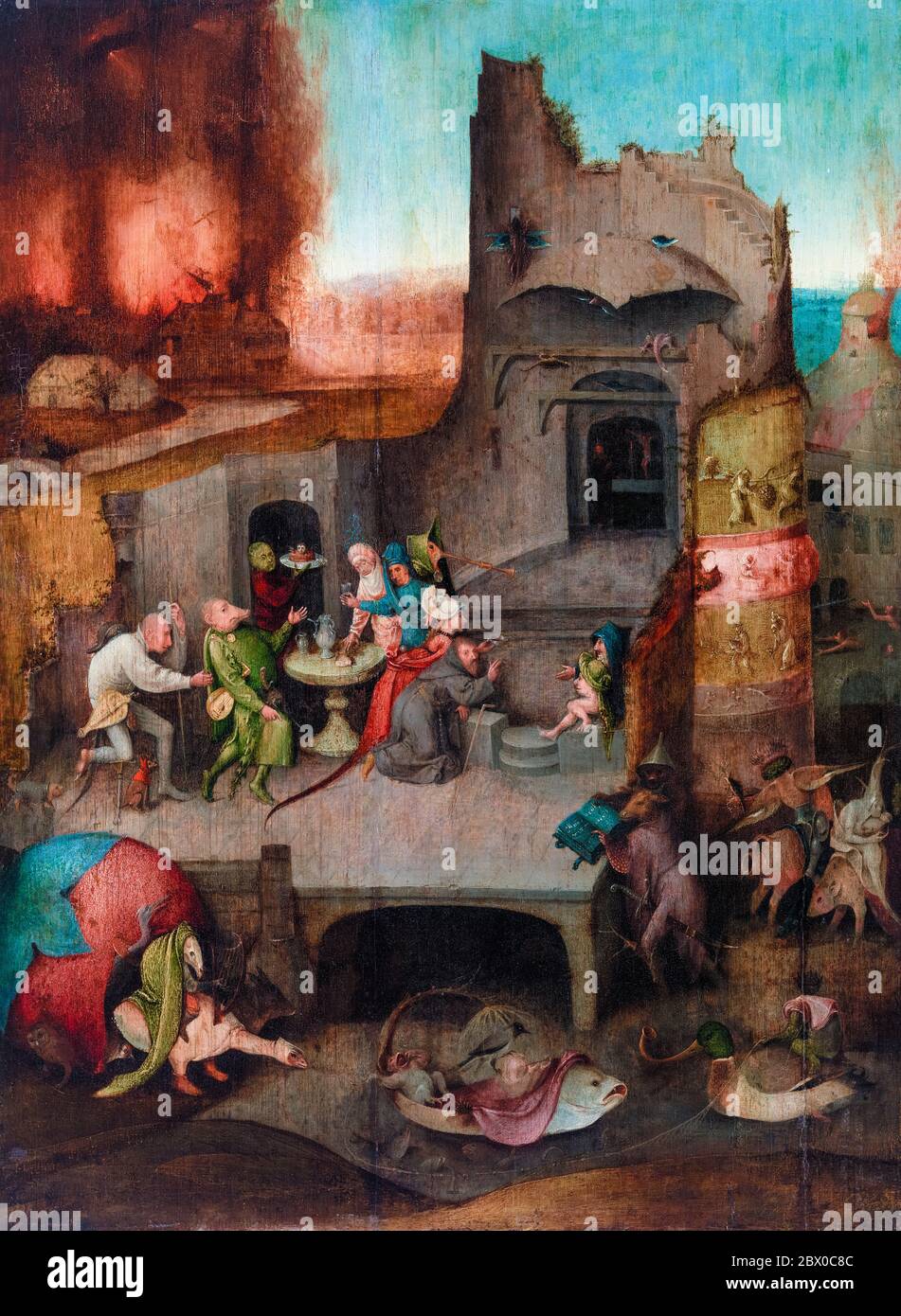 Pittura Hieronymus Bosch, tentazione di Sant'Antonio, circa 1550 Foto Stock