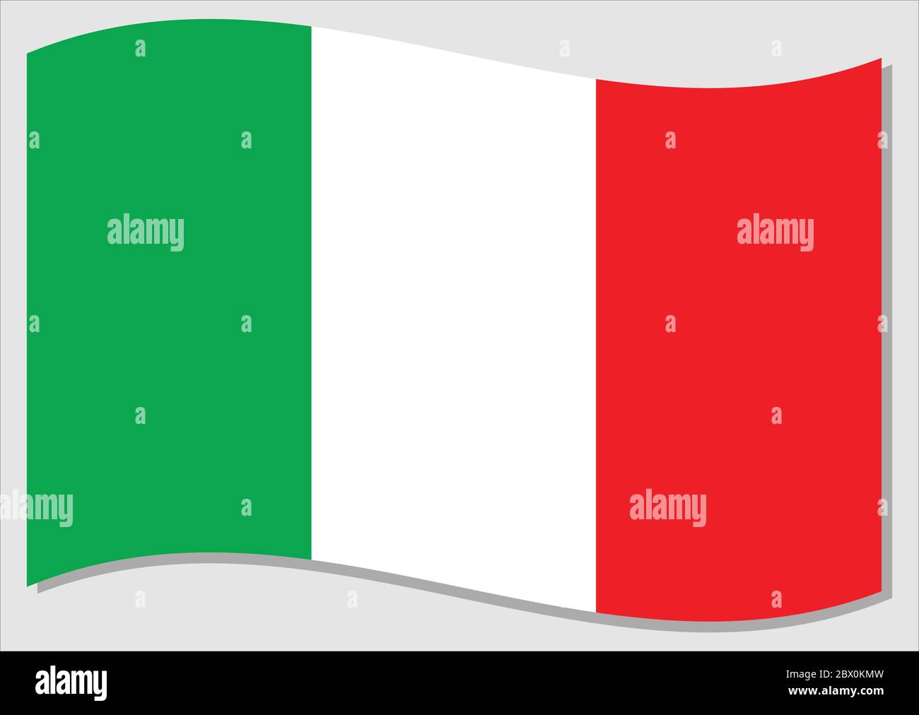 Bandiera ondulata dell'Italia grafica vettoriale. Immagine della bandiera italiana ondulata. La bandiera italiana wavin nel vento è un simbolo di libertà e indipendenza. Illustrazione Vettoriale