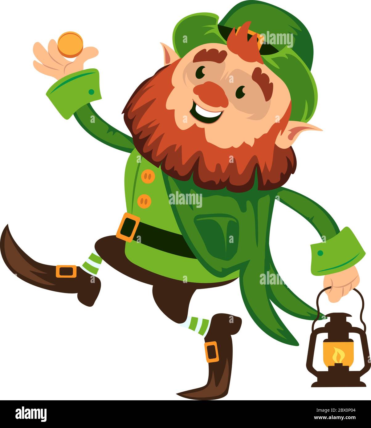 Personaggio di cartoon Leprechaun o divertente illustrazione vettoriale nana verde per San Patrizio giorno 17 marzo folklore tradizionale irlandese mitologia celtica cultu Illustrazione Vettoriale