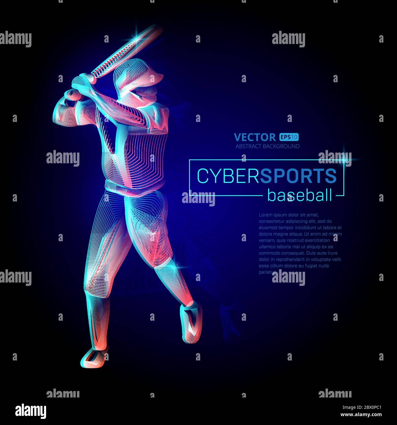 Figura maschile astratta del giocatore di baseball con la mazza in azione di battuta posa in movimento silhouette umana Vector cyber sports contorno forma illustrazione del contorno in Illustrazione Vettoriale