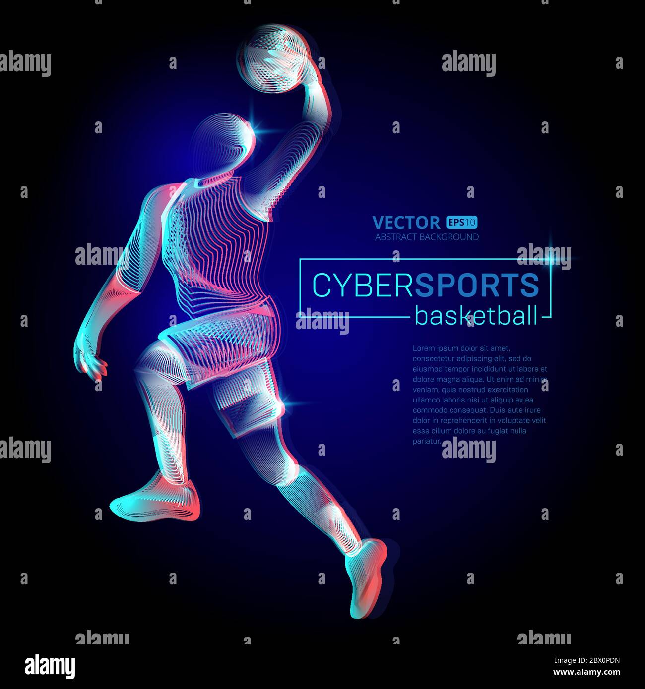 Astratto basket dribble giocatore maschile figura in azione jumping movimento posa umana silhouette vettore cyber sport profilo forma contorno illustrazione i Illustrazione Vettoriale