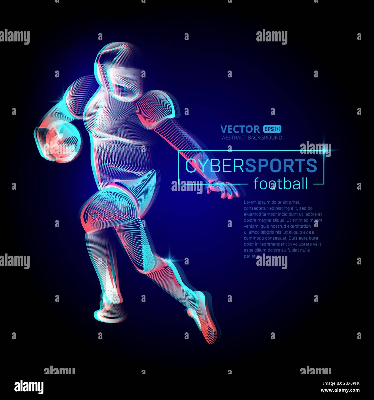 Astratto giocatore di calcio americano o rugby figura maschile in corsa azione movimento posa umana silhouette vettore cyber sport profilo profilo profilo illust contorno Illustrazione Vettoriale