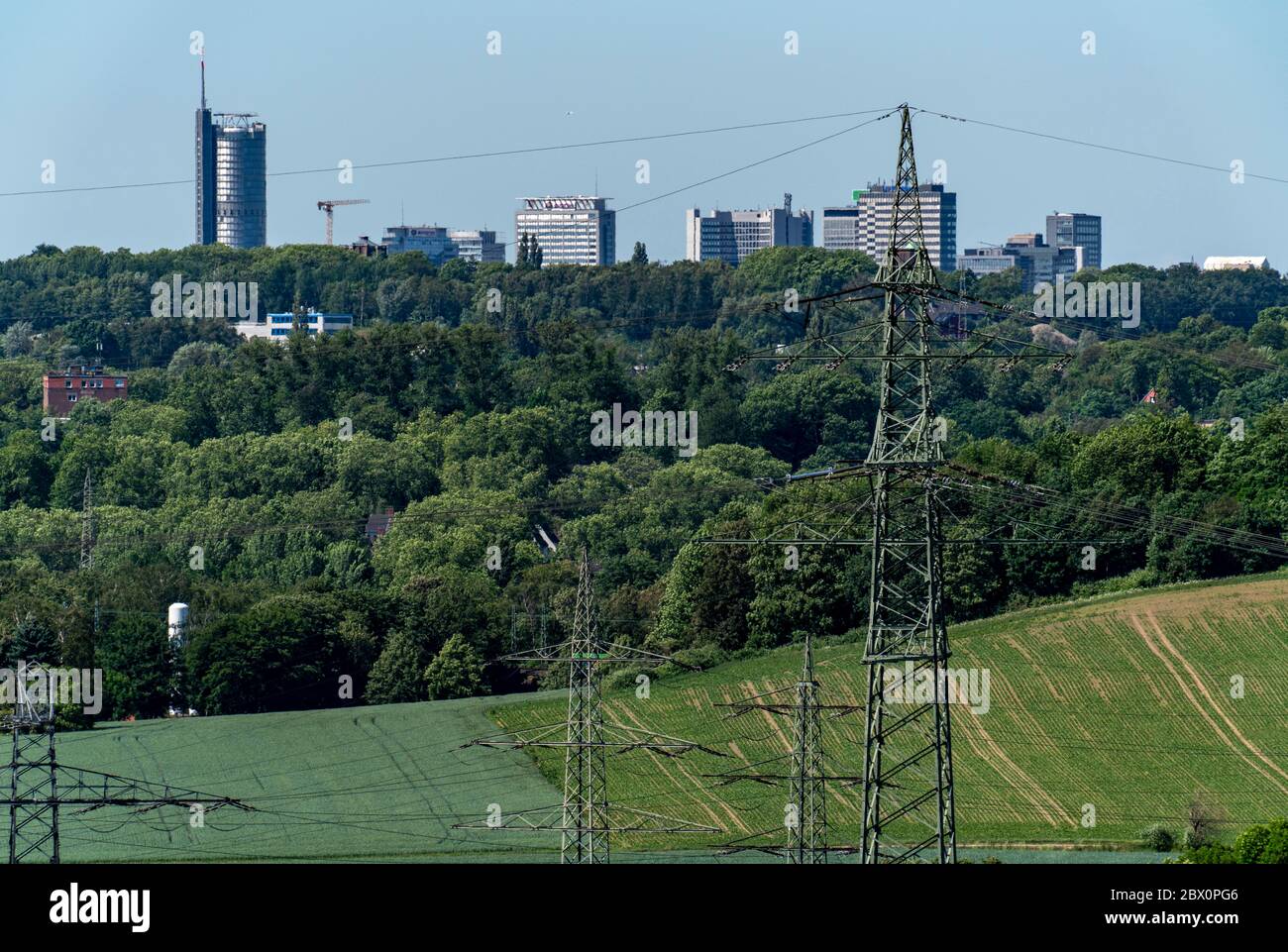 Vista sul nord di Essen, verso il centro città, la città, la Germania Foto Stock