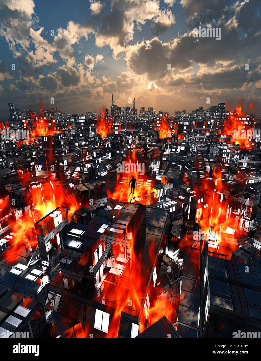 Una città sul fuoco Foto Stock