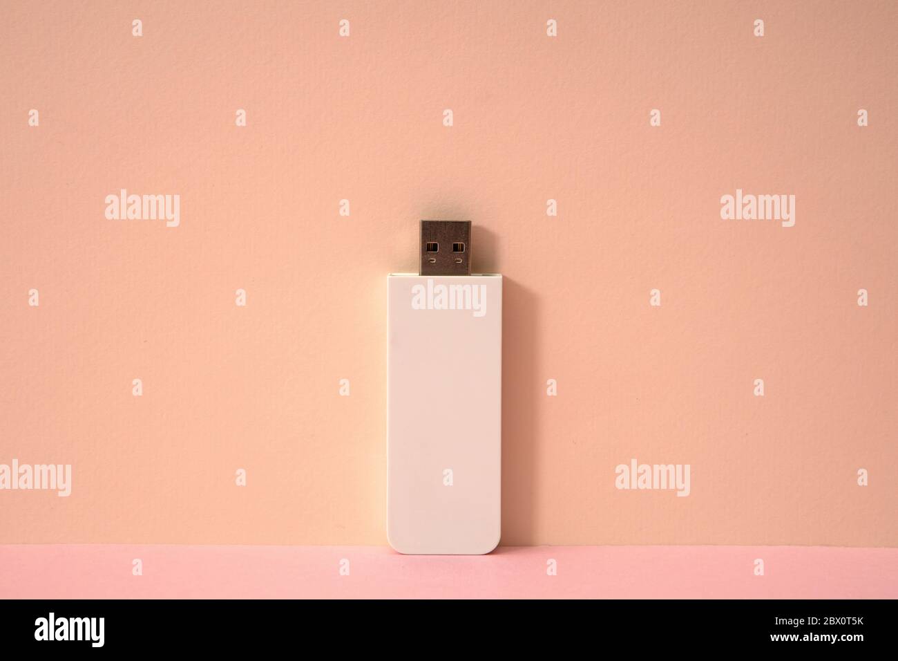Sfondo rosa e memoria USB bianca. Foto Stock