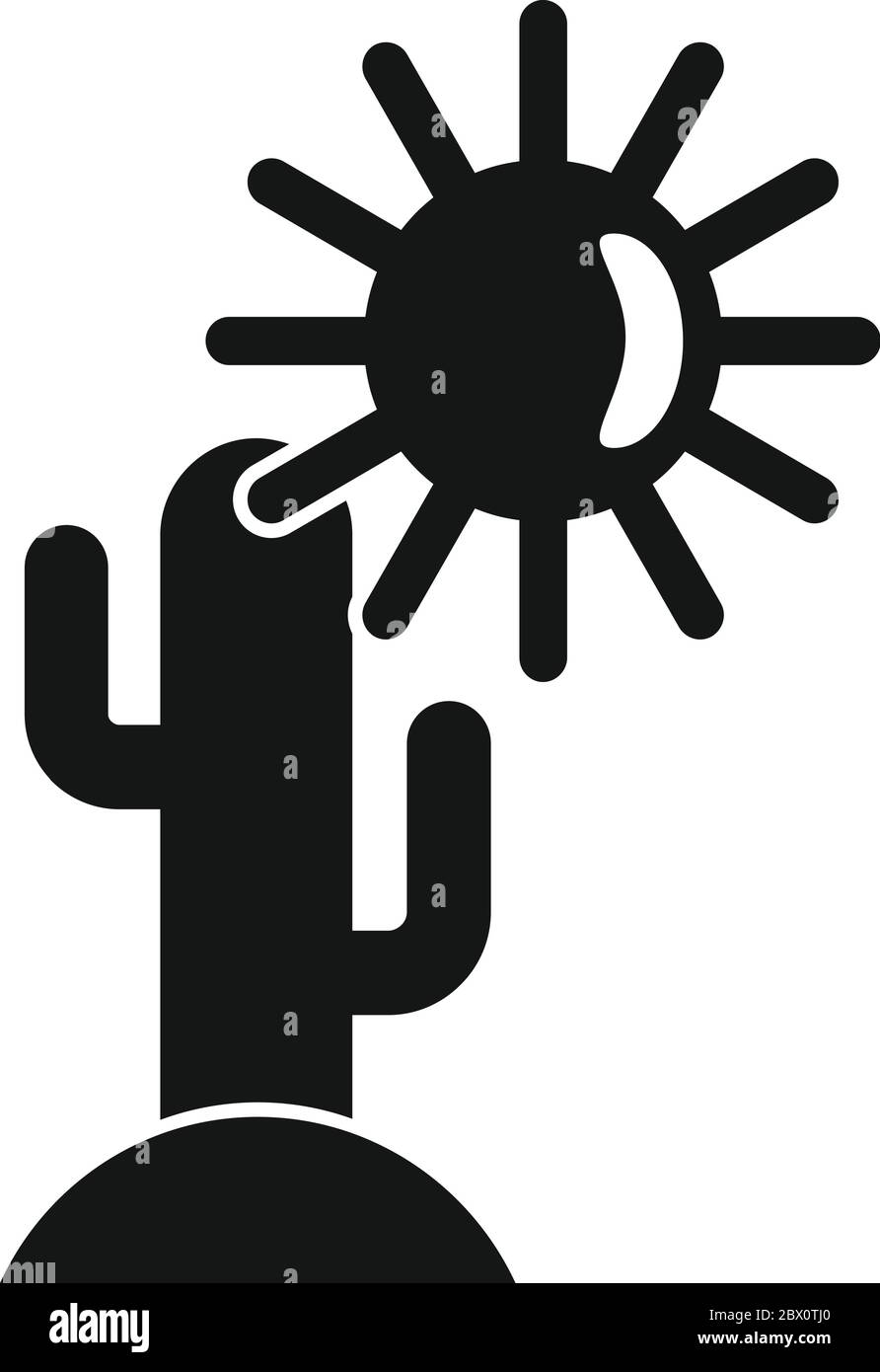 Icona del cactus del sole nel deserto. Semplice illustrazione dell'icona vettoriale del cactus del sole del deserto per il disegno di fotoricettore isolato su sfondo bianco Illustrazione Vettoriale