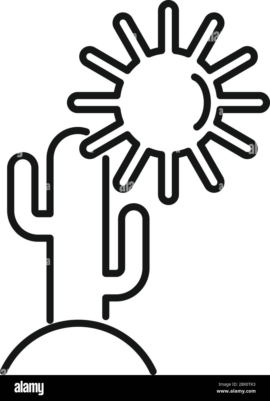 Icona del cactus del sole nel deserto. Contorno deserto sole cactus vettore icona per web design isolato su sfondo bianco Illustrazione Vettoriale