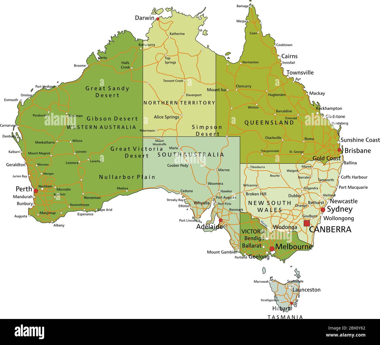 Mappa politica modificabile con livelli separati e molto dettagliata. Australia. Illustrazione Vettoriale