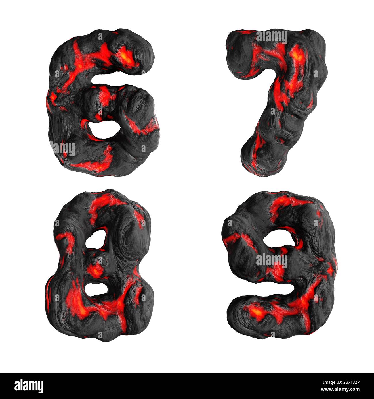Rendering 3D delle cifre di lava liquida calda su bianco - cifre 6-9 Foto Stock