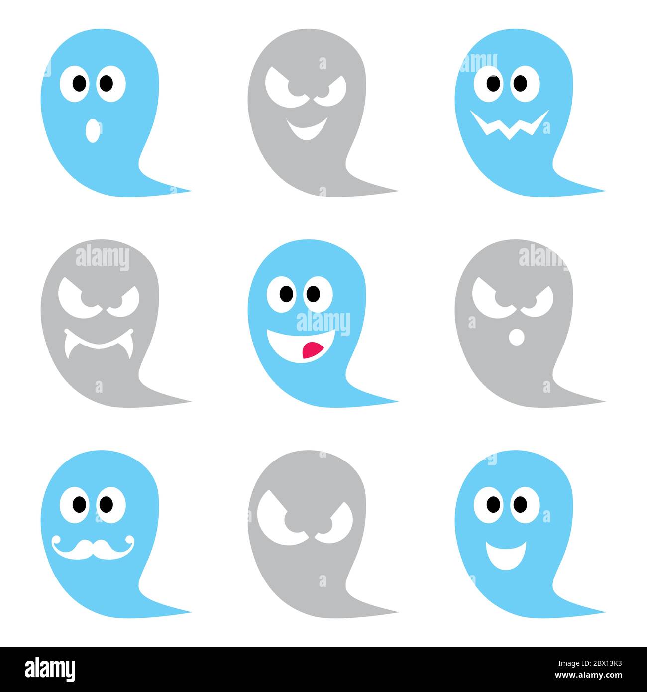 Set di icone vettoriali fantasma di Halloween - personaggi simpatici e spaventosi per festeggiare Halloween Illustrazione Vettoriale