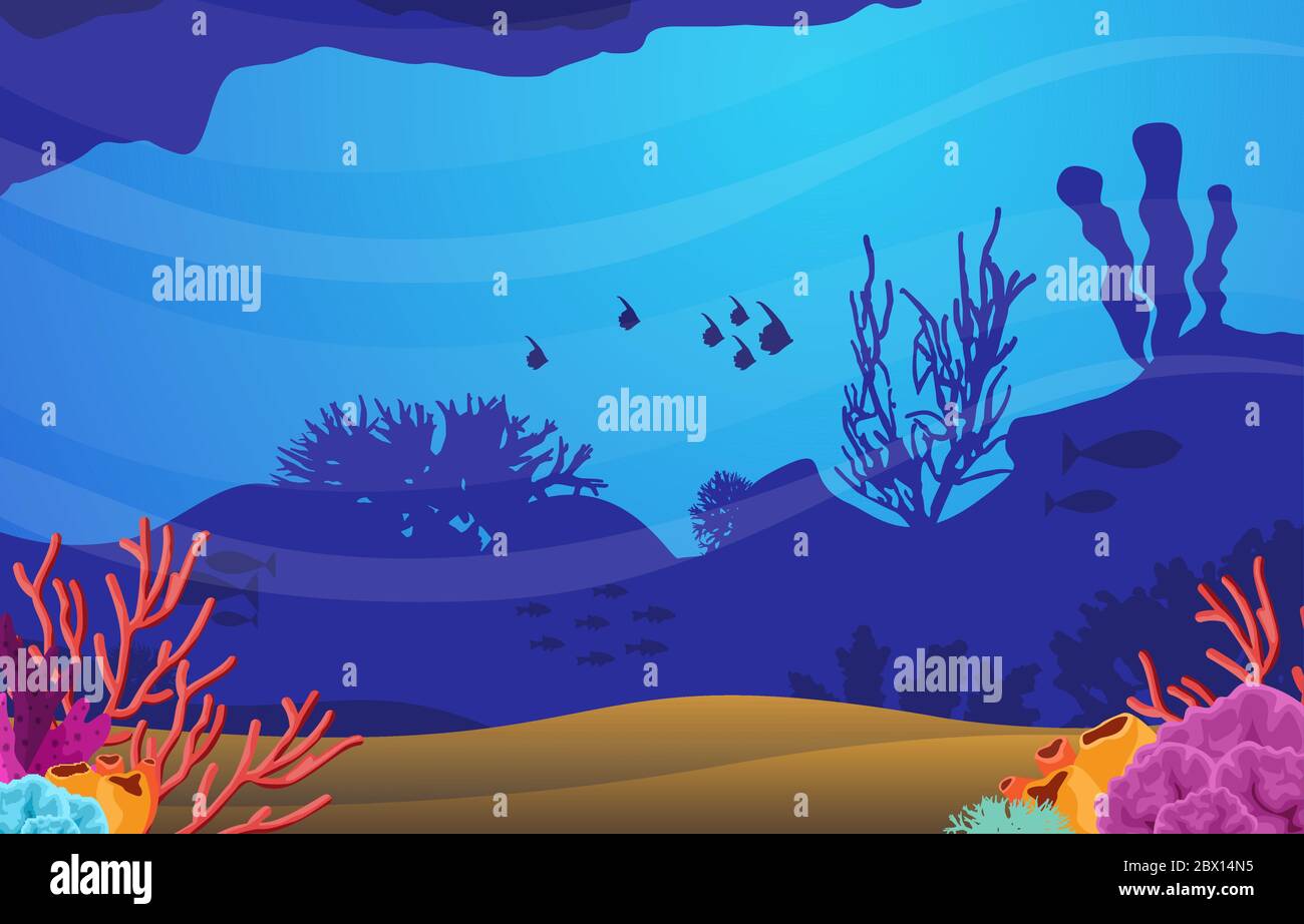 Pesci Animali marini Corallo Reef Underwater Sea Ocean Illustrazione Illustrazione Vettoriale