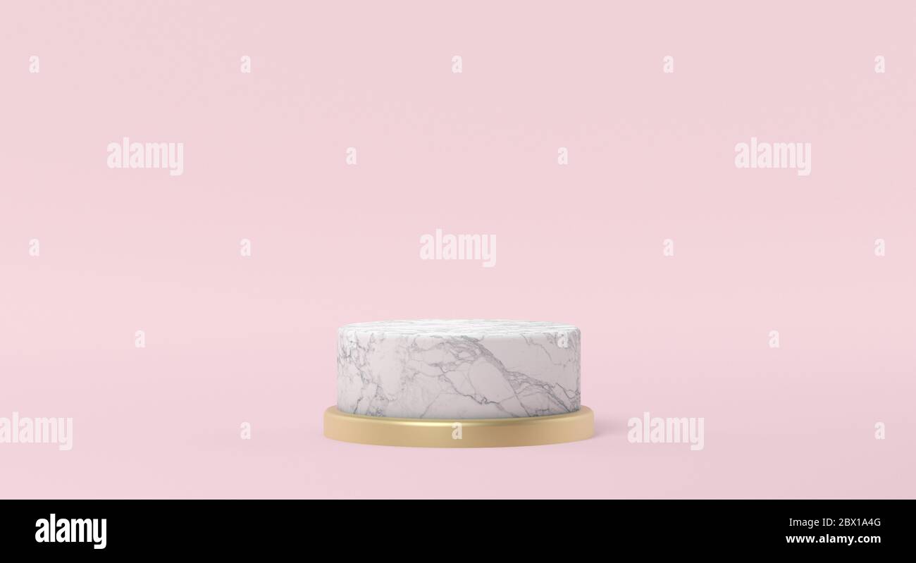 Bianco marmo podio rosa sfondo rendering 3D Foto Stock