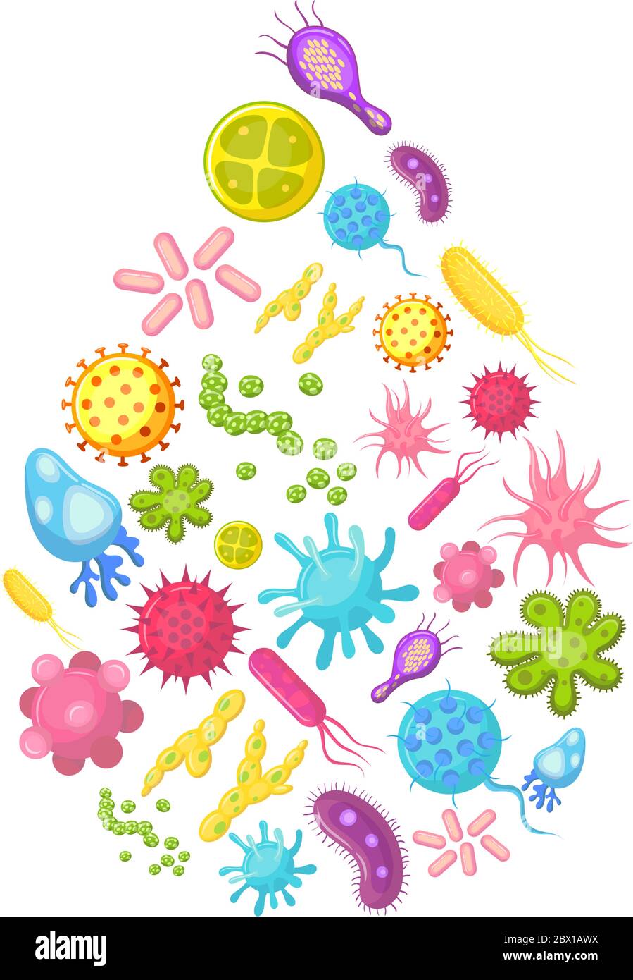 Microbi e virus in gocce d'acqua. Illustrazione del vettore dell'acqua contaminata Illustrazione Vettoriale