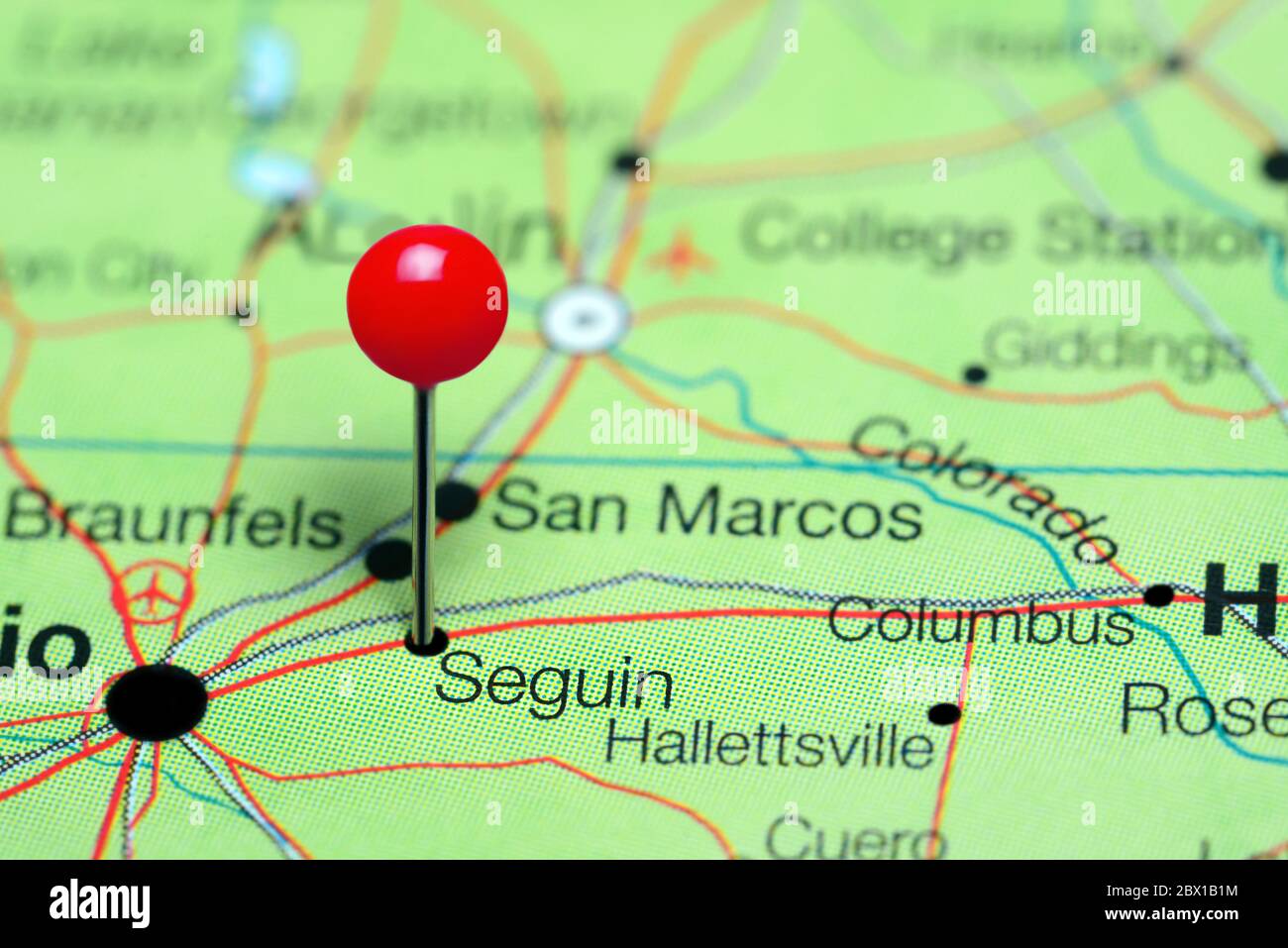 Seguin è stato puntato su una mappa del Texas, Stati Uniti Foto Stock