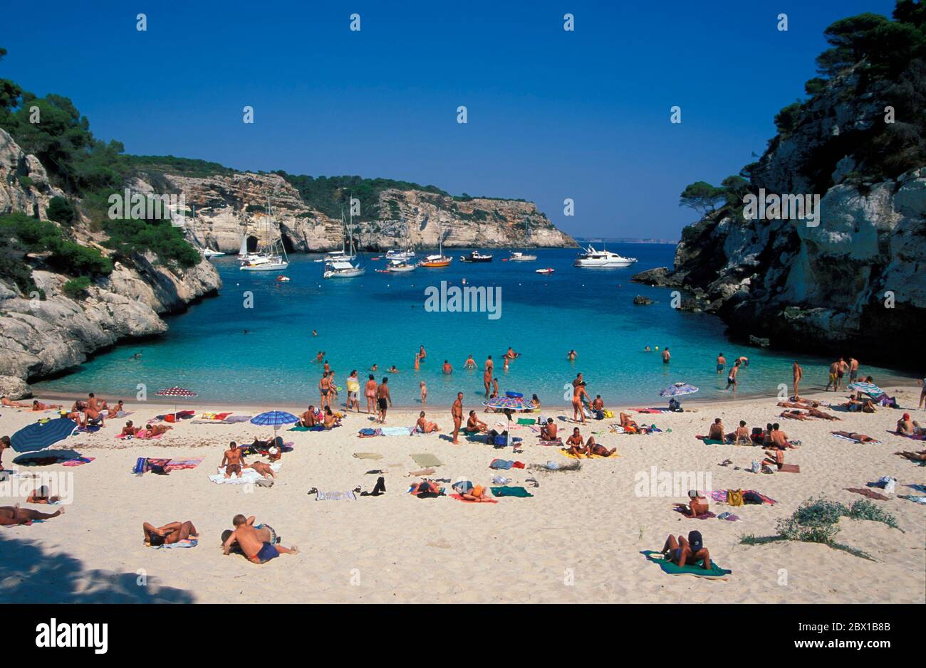 Spiaggia Cala Macarelleta, Isole Baleari Menorca, Spagna, Europa Foto Stock