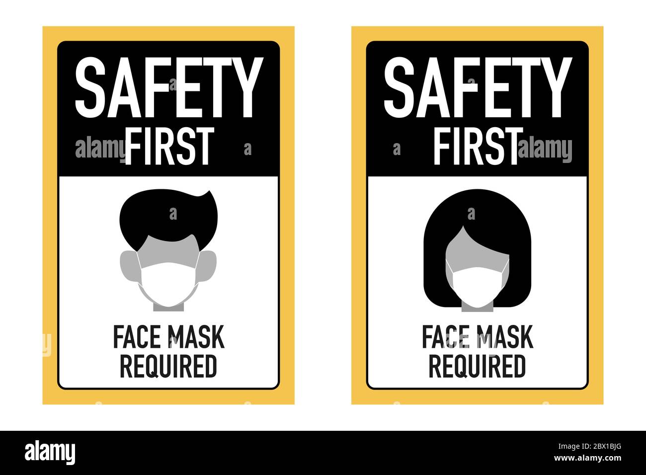 Le maschere di primo facciale sicure richiedevano il concetto di progettazione vettoriale di segnaletica. Dopo il Coronavirus o Covid-19 che ha causato il modo di vita degli esseri umani di cambiare a nuovo NO Illustrazione Vettoriale