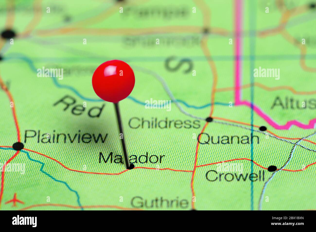 Matador è stato puntato su una mappa del Texas, Stati Uniti Foto Stock