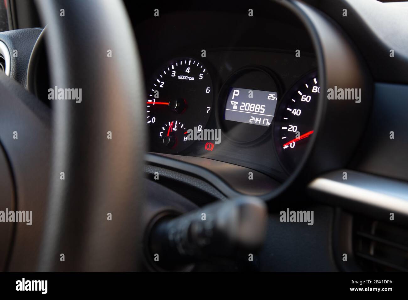 primo piano del volante della vettura Foto Stock
