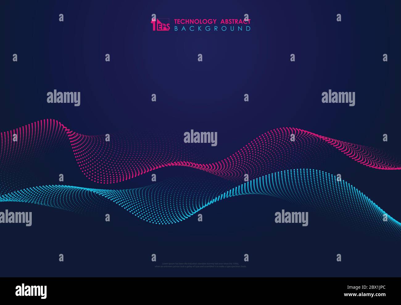 Astratta tecnologia particelle disegno ondulato movimento 3D di suono sfondo dinamico. Decorare per annuncio, poster, modello, spazio di copia del testo, illustrazione, pre Illustrazione Vettoriale