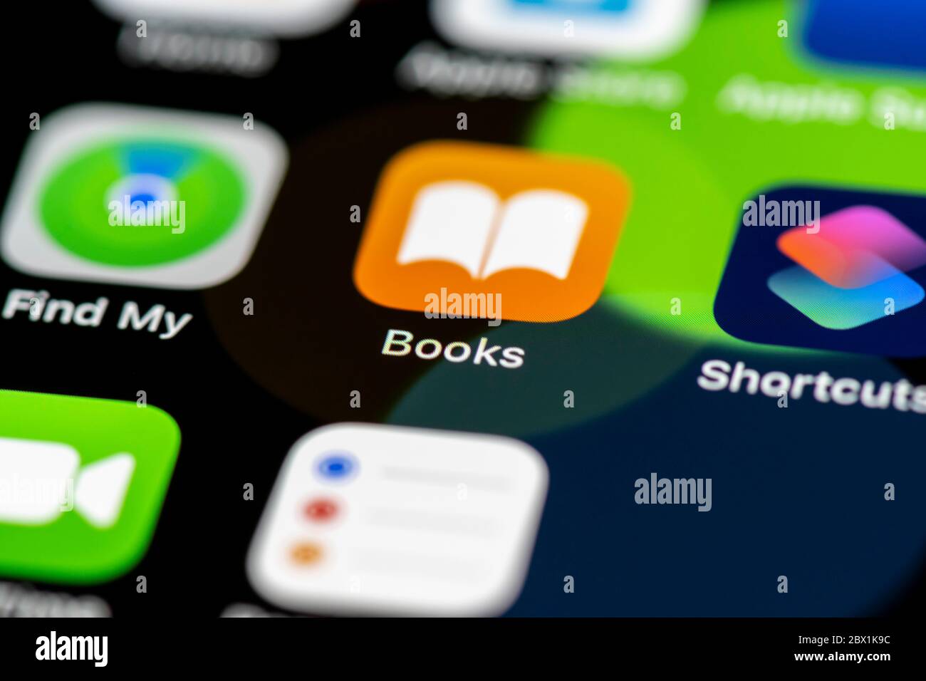 App Libri, icone delle app sul display di un telefono cellulare, iPhone, smartphone, primo piano Foto Stock