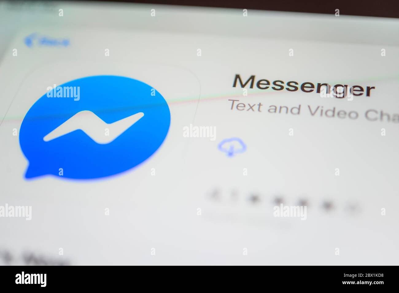 Applicazione Facebook Messenger, social network, servizio di messaggistica istantanea, icona dell'app, screenshot, smartphone, dettagli, schermo intero Foto Stock