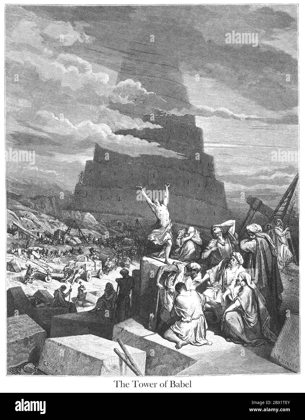 La confusione delle lingue o la Torre di Babele Genesi 11:6-8 dal libro 'la Galleria della Bibbia' illustrato da Gustave Dore con memorie di Doré e descrittivo Letter-press di Talbot W. Chambers D.D. Pubblicato da Cassell & Company Limited a Londra e contemporaneamente da Mame a Tours, Francia nel 1866 Foto Stock