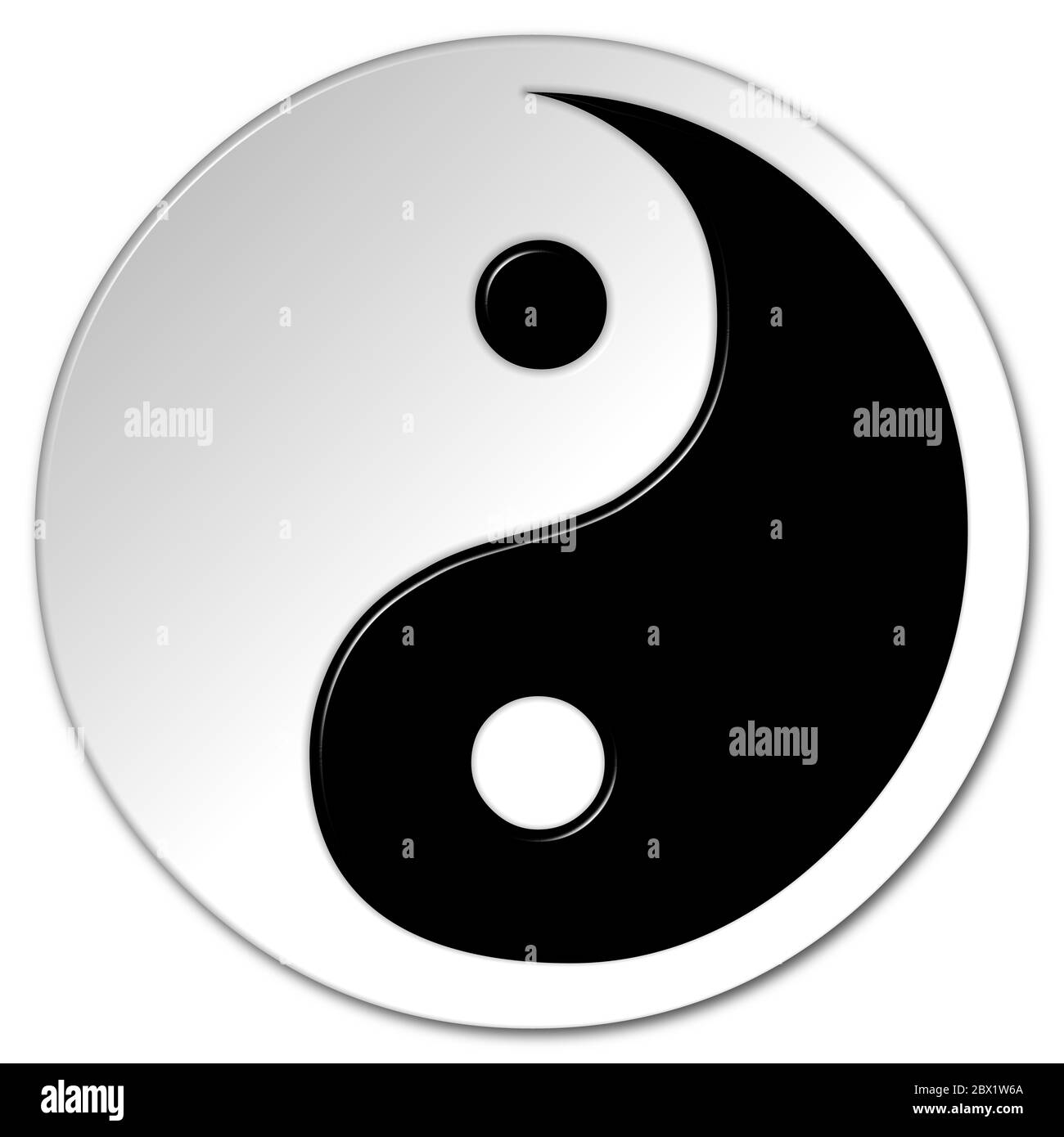 Simbolo Yin e Yang in bianco e nero con effetto smussato su uno sfondo bianco isolato e un tracciato di ritaglio Foto Stock